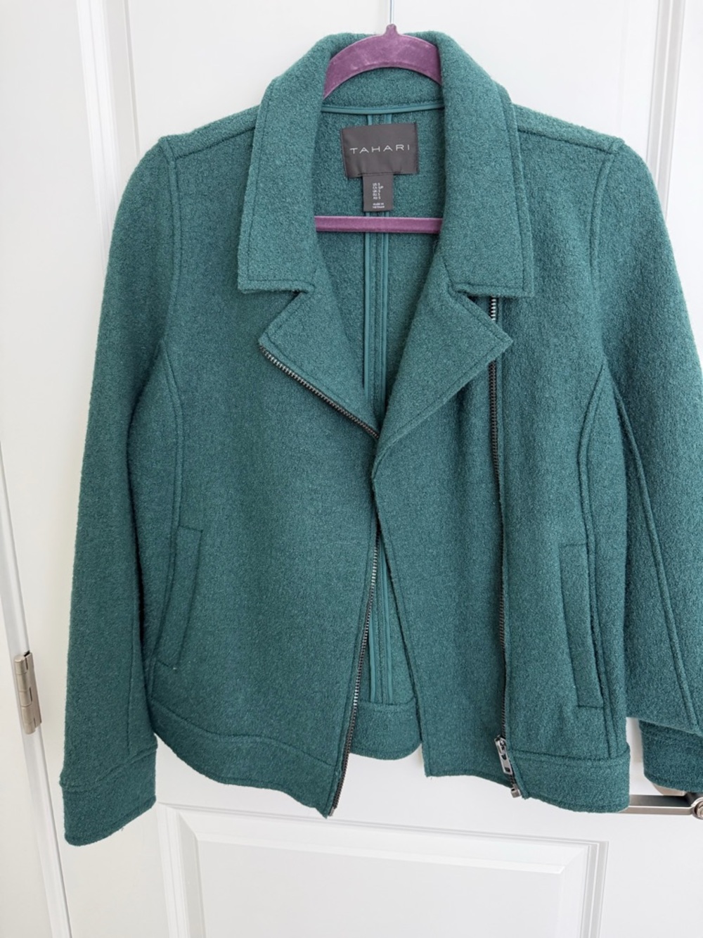 Tahari Teal Zip-Front Wool Blend Jacket